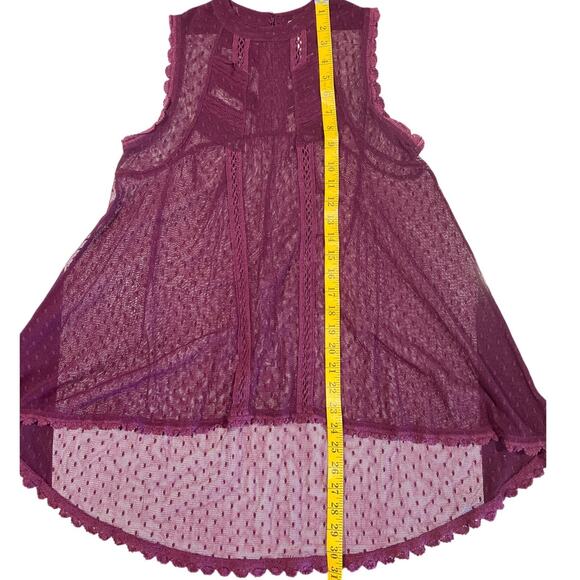 Free People Fiona Plum Mesh Sheer Lace Top Women's Size S Boho Victorian Whimsy - Picture 8 of 9